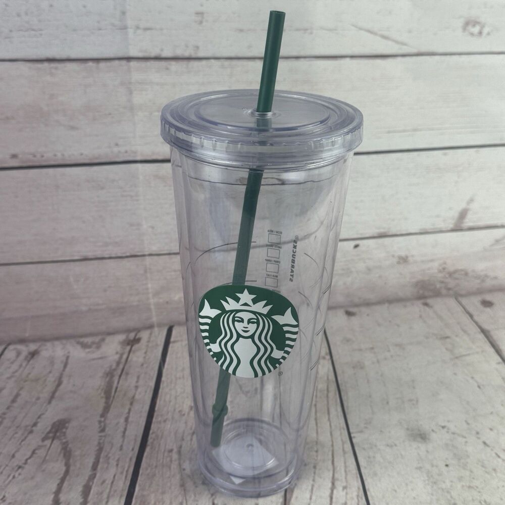 Starbucks Clear Cold Cup Tumbler Green Straw Logo Reusable Travel Cup